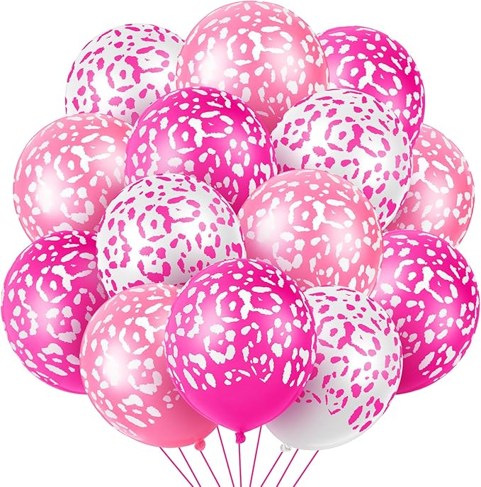 Gejoy 36 Pcs Cheetah Balloons White and Rose Pink Leopard Print Balloons 12 Inch Spots Latex Leopard Jungle Animal Decorations for Cheetah Zoo Theme Birthday Party Supplies