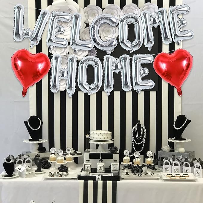 TONIFUL Welcome Home Balloons,16 Inch Silver Welcome Home Foil Balloons Banner Welcome Home Party Decorations for Homecoming Party Decorations House Warming Party Family Gathering Supplies