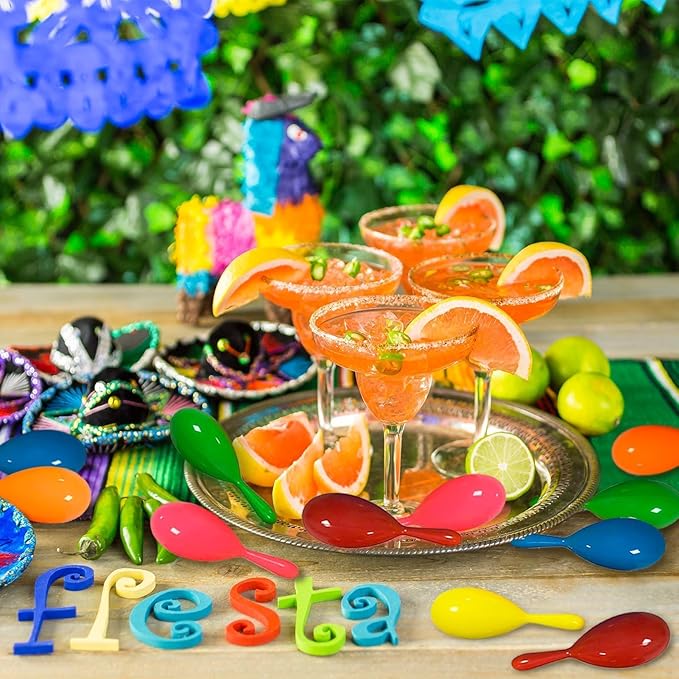 24pcs Mini Maracas for Kids Mexican Fiesta Party Favors Plastic Maraca Shakers Noisemaker for Cinco de Mayo Day of the Dead Fiesta Mexican Themed Birthday Valentine's Day Party Supplies Boys Girls