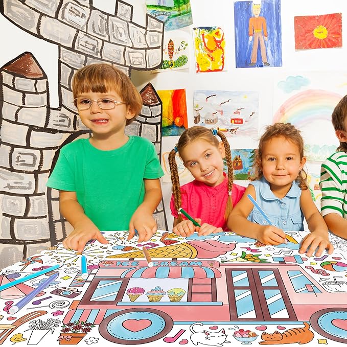 Gatherfun Giant Coloring Poster for Classroom Wall - Versatile 31.5 x 72 Inches SUMMER Activity Poster/Table Cover, School Parties, SUMMER Birthday Party and Special Events Decoration