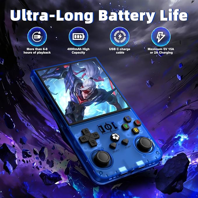 R36MAX Retro Handheld Game Console, Retro Gaming Console with 64G Built-in 18000+ Classic Games, 4.0 Inch 720x720 IPS Screen, Portable Handheld Linux System, 4000mAh Battery (Blue)