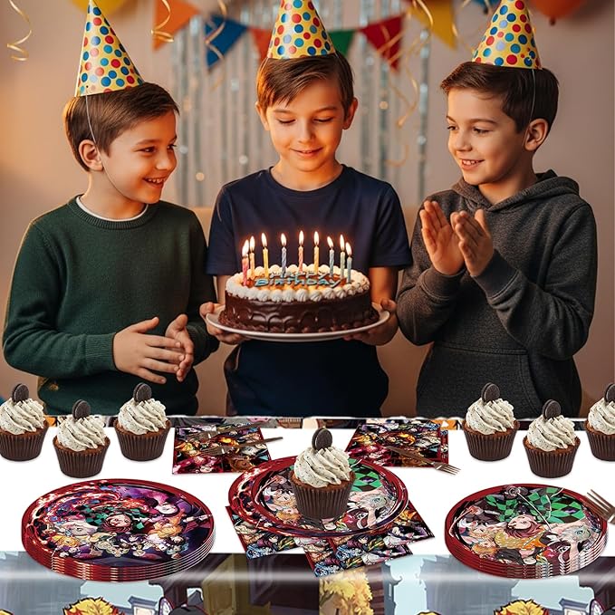 41Packs Demon Slayers Birthday Decorations Include 20 Plates, 20 Napkins and 1 Tablecover for De Slayers Birthday Party Supplies (bule3)