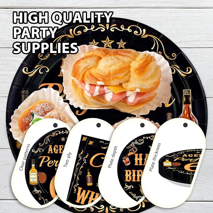 96 Pcs Whiskey 60th Birthday Party Supplies Aged To Perfection 60th Plates and Napkins Disposable Cheers and Whiskey Tableware Set for Men Vintage 60 Years Old Birthday Party Decorations Serves 24