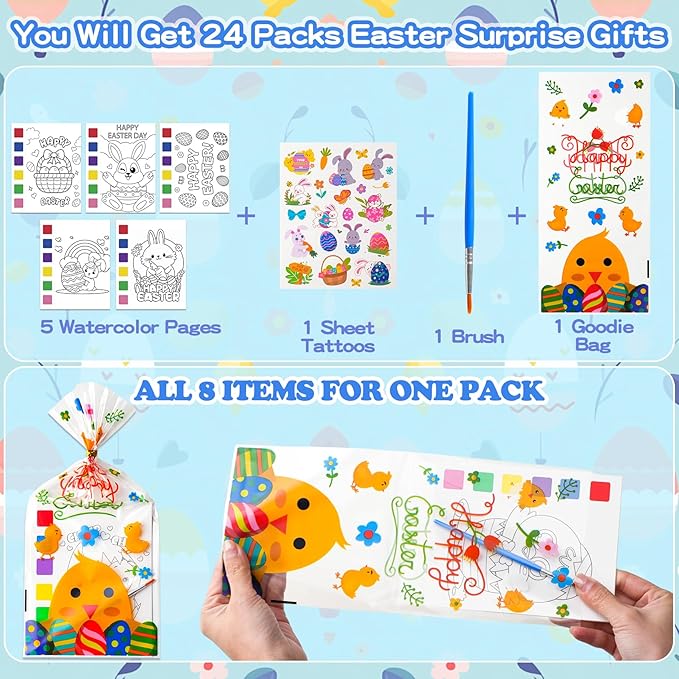 Easter Gifts for Kids, 120Pcs Water Coloring Books & 320Pcs Temporary Tattoos Bulk with Goodie Bag for Easter Basket Stuffers Party Favors Classroom Prize School Activities Crafts Party Supplies