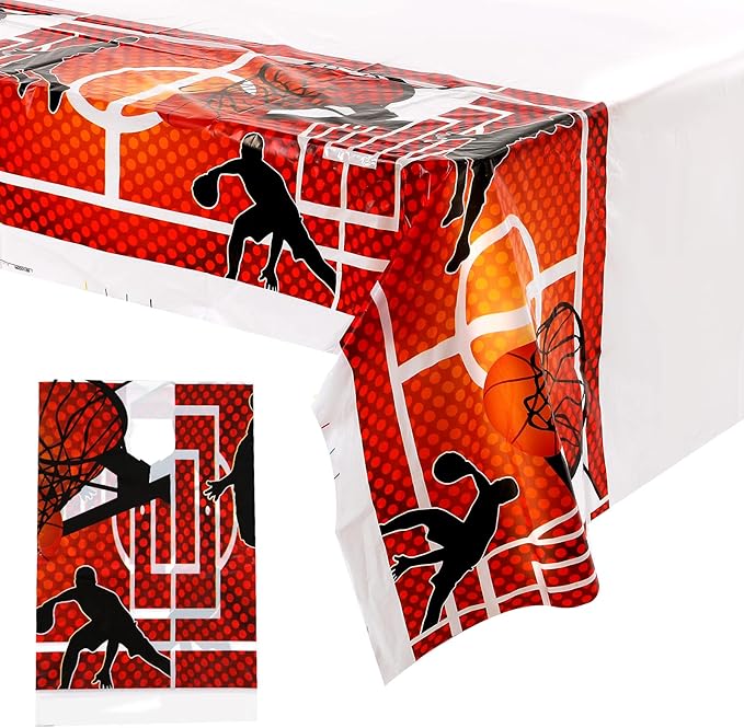 2-Piece Basketball Table Cloths - Plastic Table Cover, Disposable Basketball Theme Party Supplies for Kids Adult Birthday March Madness Party Decorations 180 * 108 cm