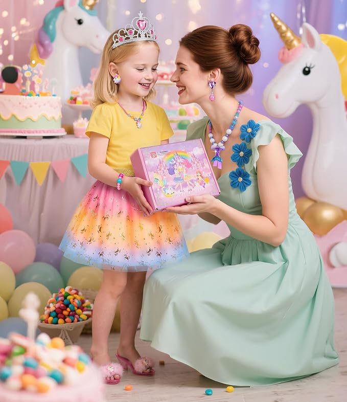 Princess Dress Up Shoes Set, Girls Dress Up Toys, Jewelry Boutique Crown Necklace Earrings Rings Bracelet, Princess Dresses Role Pretend Play Gifts Princess Toys for Girls Aged 3 4 5 6