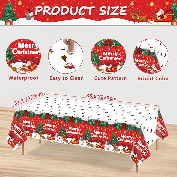4 Pack Christmas Table Cloth Christmas Party Tablecloth Xmas Party Decoration Christmas Party Table Cover Xmas Table Cover with Christmas Tree and Snowflake 51 X 86 in