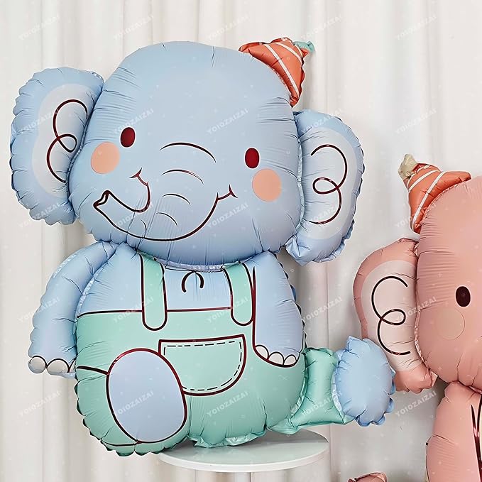 2PCS Elephant Animal Balloon Giant Cute Blue Jungle Safari Animal Birthday Party Foil Balloon For Kids Elephant Wild Zoo Theme Gender Reveal Baby Shower Decoration Supplie