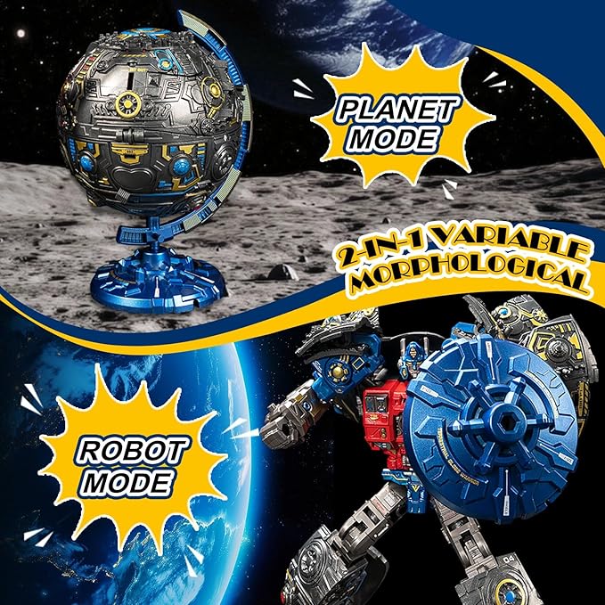 Globe Transforming Toy, 2 in 1 Transform into Robot Action Figure, DIY Transformation Figure Toys for Kids & Adults Action Figures for Boys Party Favors Gift