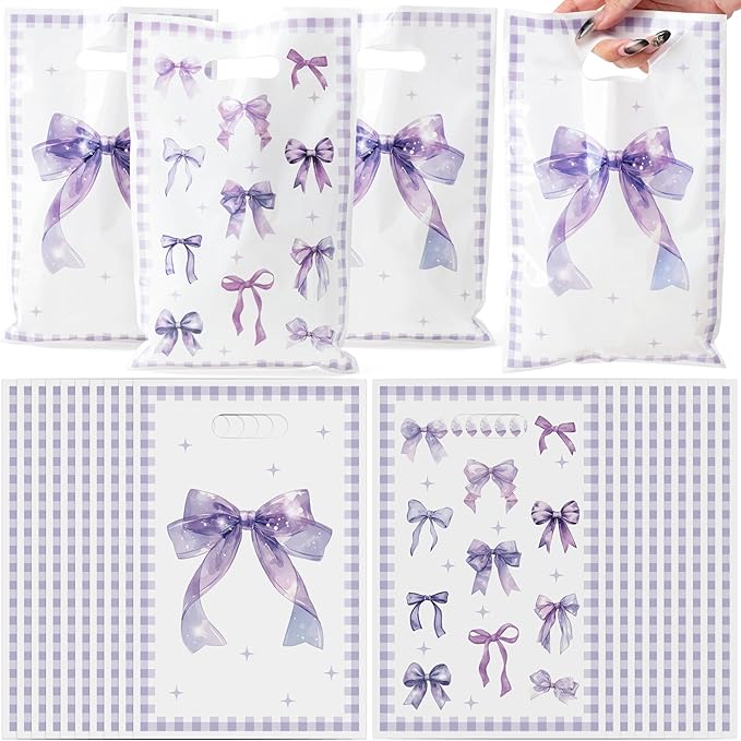 50Pcs Purple Bow Party Favor Bags - Bow Knot Goody Candy Treat Gift Bag for Kid Girl Women Purple Aesthetic Party Decorations for Birthday Wedding Bridal Shower Bachelorette Party Supplies