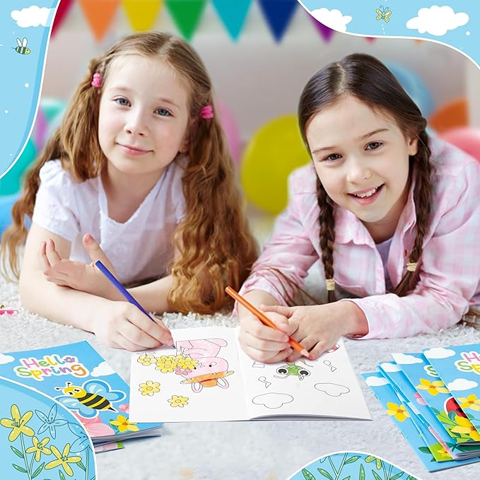 X1zuue Spring Coloring Books for Kids - 24Pcs Bulk Hello Spring Mini Coloring Booklet DIY Art Drawing Book for Toddlers Easter Holiday Party Goodie Bags Stuffers Sunday School Classroom Favors