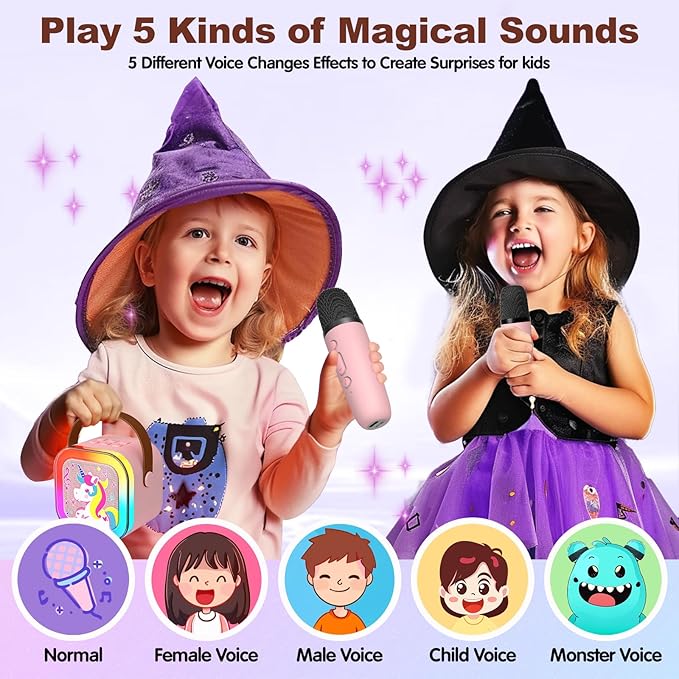 Mini Karaoke Machine with 2 Wireless Microphones, Karaoke Machine for Kids Adults, Singing Toys for Ages 3, 4, 5, 6, 7, 8 +, Best Gift for Birthday, Party, Christmas | Karaoke Machine for Girls