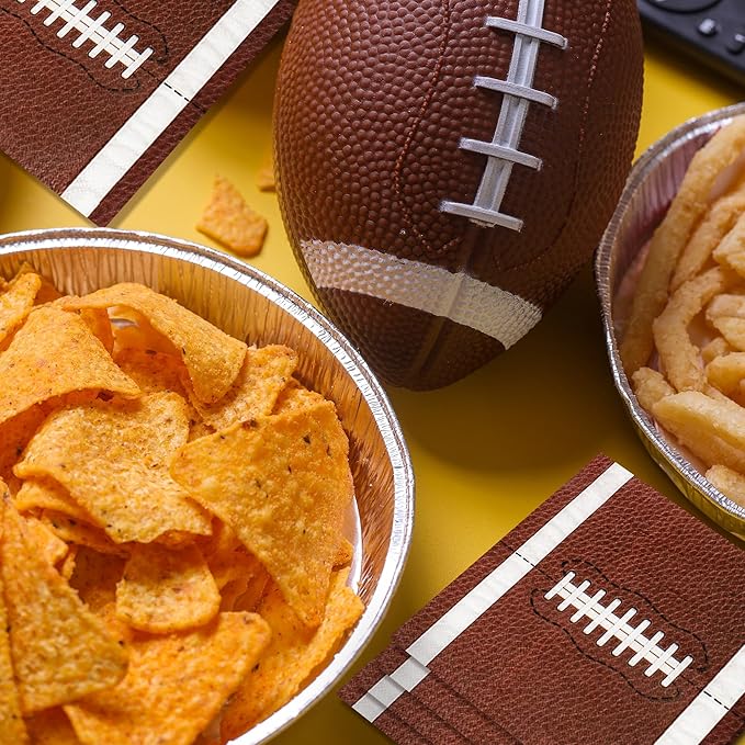 100-Pack Football Party Napkins, 2 Designs, 6.5 Inchs Disposable Paper Napkins, Football Birthday, Tailgate Party Decorations & Supplies