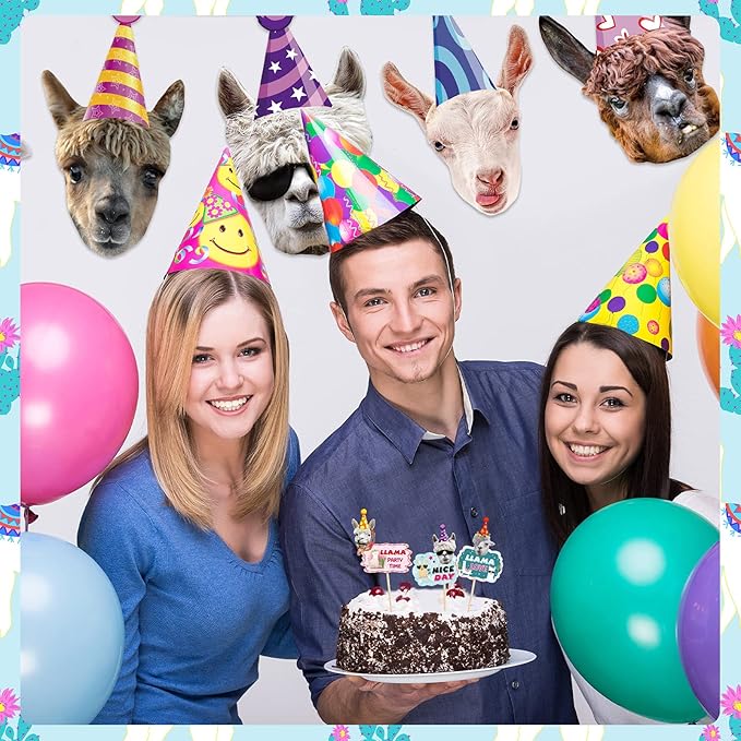 25 Pcs Llama Birthday Banner Garland Funny Decorations Include 1 Pcs Garland and 24 Alpaca Face Cake Cupcake Topper Llama Birthday Decorations Portrait Bunting Cactus Hilarious Bday Party Supplies