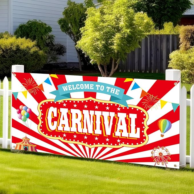 Welcome to the Carnival Banner Carnival Decorations Circus Party Supplies Backdrop for Circus Theme Party Decorations Birthday, 71 x 35 Inch