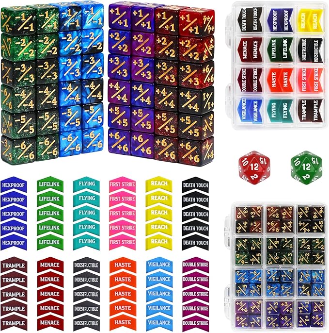 110 Pieces MTG Abilities Keyword Tokens 12mm Dice Counters Set for Magic The Gatering, MTG Life Counter Buff Tokens with Box, Compatible with TCG CCG Magic Card Games Accessories