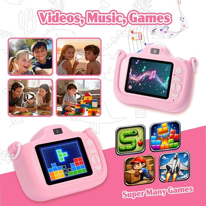 Kids Camera Toys for 3-9 Year Old Girls Boys. 2.4-inch Screen Children's Digital Camera with Fill Light,Christmas/Birthday Gift for Children.Comes with a 64G TF Card, Silicone Protective case/Lanyard