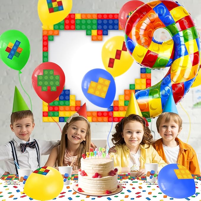 40 Inch Building Block Number Balloon, Colorful Number Block Foil Balloons Large Big Numbers Helium Balloon for Girls Boys 9th Birthday Brick Theme Party Decorations (Number 9)