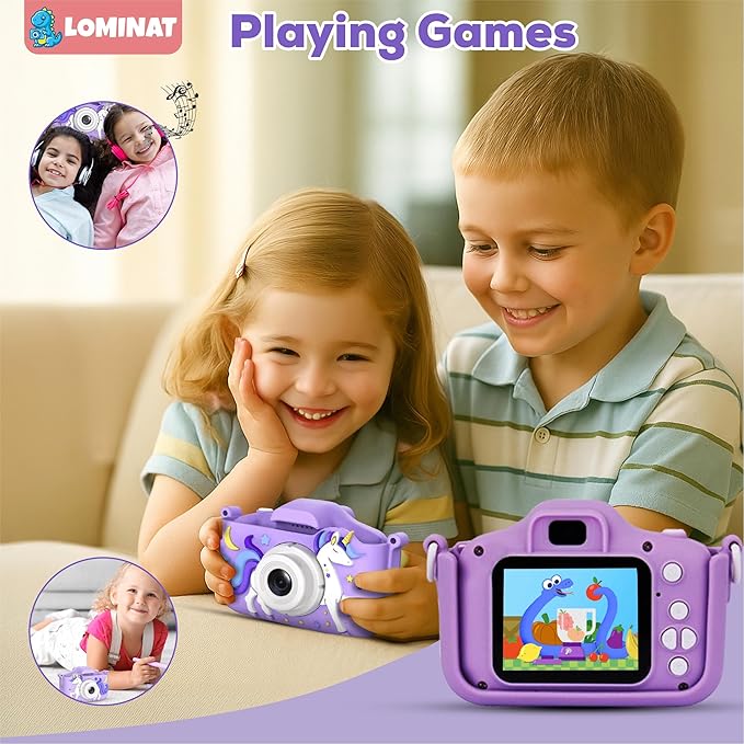 Unicorn Kids Camera for Girls Age 3-12, Selfie Camera for Girls 1080P HD Kids Video Camera – Christmas Birthday Gift for 3 4 5 6 7 8 Year Old Toy Digital Camera for Toddlers with 32GB SD Card – Purple