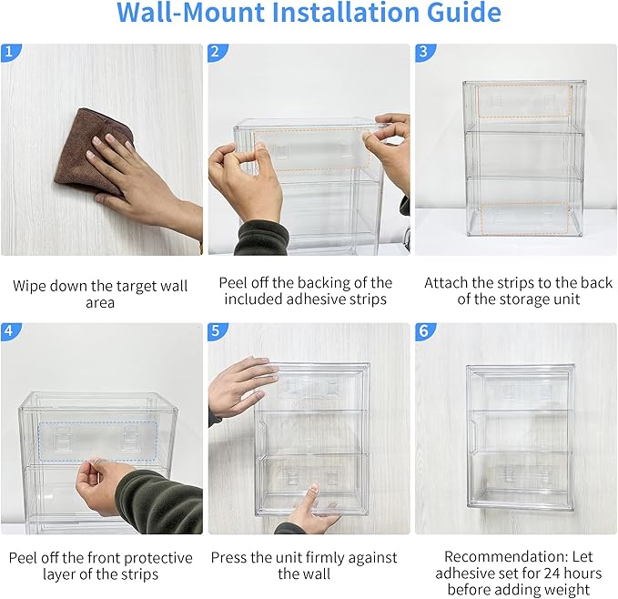 3 Tier Acrylic Display Case for Figures, Wall-Mounted Clear Storage Organizer Box with 2 Movale Plates & Magnetic Door, Display Cases for Collectibles, Action Figure