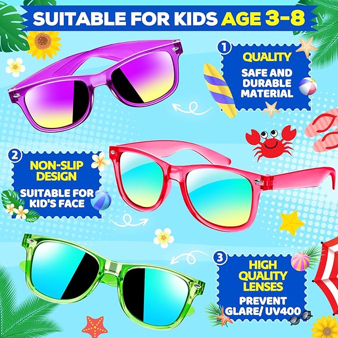 Kids Sunglasses Bulk Party Favors, Boys Girls Easter Gifts Sunglasses for Kids Age 3-8, Birthday Goodie Bags Stuffers for Pool Beach Party Supplies, End of the Year Gifts for Students - 24PCS