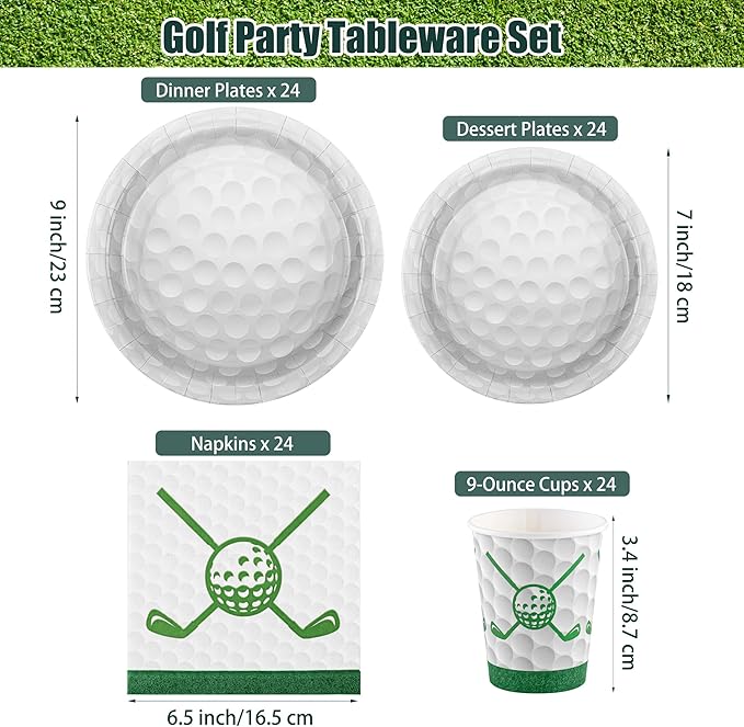 Kochorie 96 Pieces Golf Party Supplies Disposable Tableware Set with Paper Plates Cups Napkins for Golf Sports Themed Birthday Decorations, Serves 24 Guests