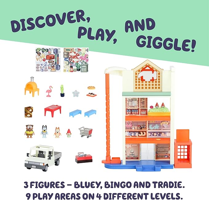 Bluey Hammerbarn Mega Kids Home Improvement Store Playset, 22”, 4 Level Pretend Store with 15 Accessories and 45+ Sounds, Kids Play Market for Ages 3+