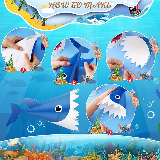 Chinco Shark Party Hats Shark Birthday Hat for Birthday Party Supplies and Decorations, 12. 7 x 7. 9 Inches, 3 Styles