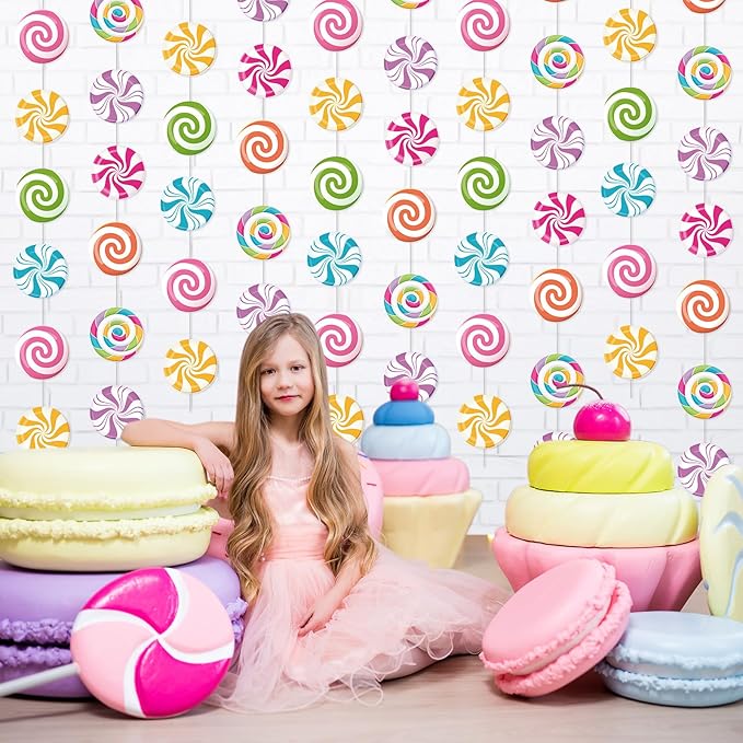 Capoda 8 Pieces Candy Party Decorations Candyland Paper Garlands Candy Paper Cutouts Lollipop Garland Banner Sweet Hanging Decor for Birthday Theme Party Supplies