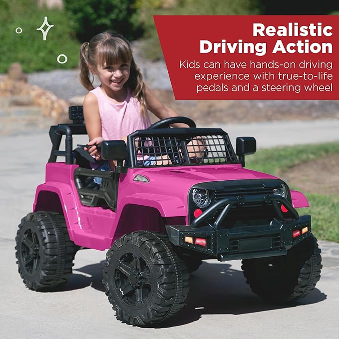 Best Choice Products 12V Kids Electric Vehicle Toy Ride On Car with Parent Remote Control for Toddlers, Seat Harness, 61 lbs Weight Capacity, Locking Doors, Spring Suspension, Bluetooth - Hot Pink