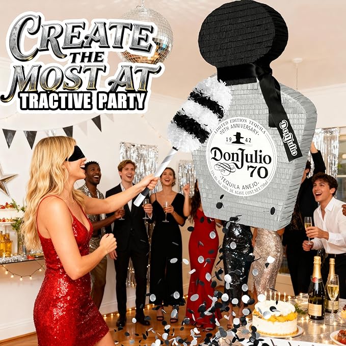 25" Tequila Bottle Piñata with Bat Stick, Eye Mask, Rope - Perfect for Party Decorations, Photo Prop, Birthday, Funny Anniversary, 21 birthday - Fits candy/favors