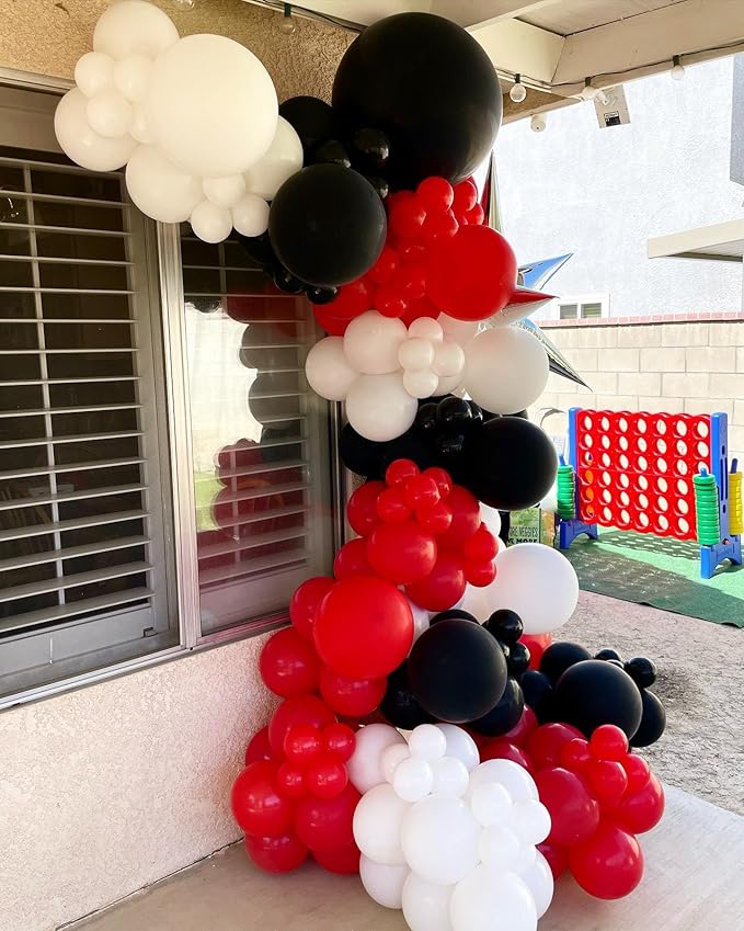 Red and Black White Balloons Garland Arch Kit 200Pcs - 5 10 12 18 inch Different Size Balloons for Graduation Birthday Anniversary Racing Car Poker Card Theme Party Decorations