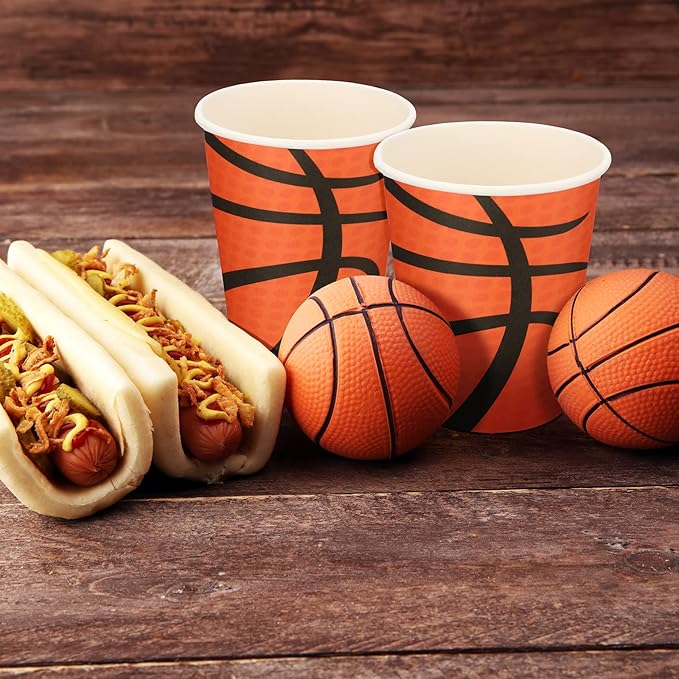 Teling 100 Pieces Basketball Themed Party Paper Cups Disposable 9oz Paper Cups for Sports Supplies Decorations Drinking for Birthday Party Favors