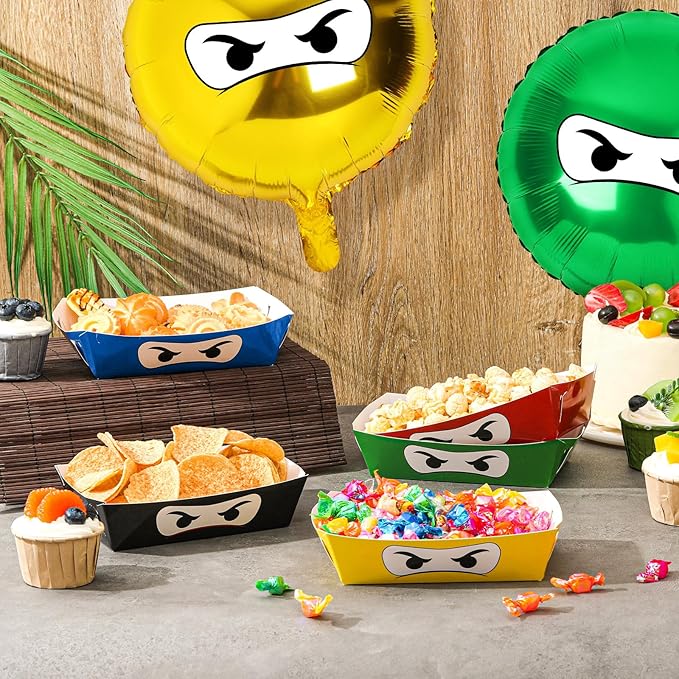 Zhehao 24 Pcs Ninja Party Supplies Paper Food Ninja Trays Disposable Serving Dishes Serving Paper Boats for Birthday Decorations