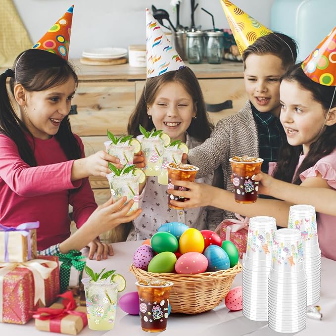 100 Pcs Easter Rabbit Plastic Drinking Cups, 12 oz Clear Disposable Party Cups for Easter, Spring, Birthday Parties