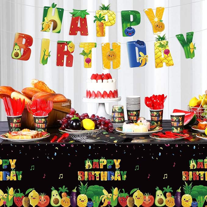 Zhehao 172 PCS Dancing Fruit Party Decorations Include Fruit Birthday Tableware Set Fruit Theme Banner Summer Fruit Party Tablecloths for Dancing Fruit 1st Birthday Baby Shower Party Supplies Decor