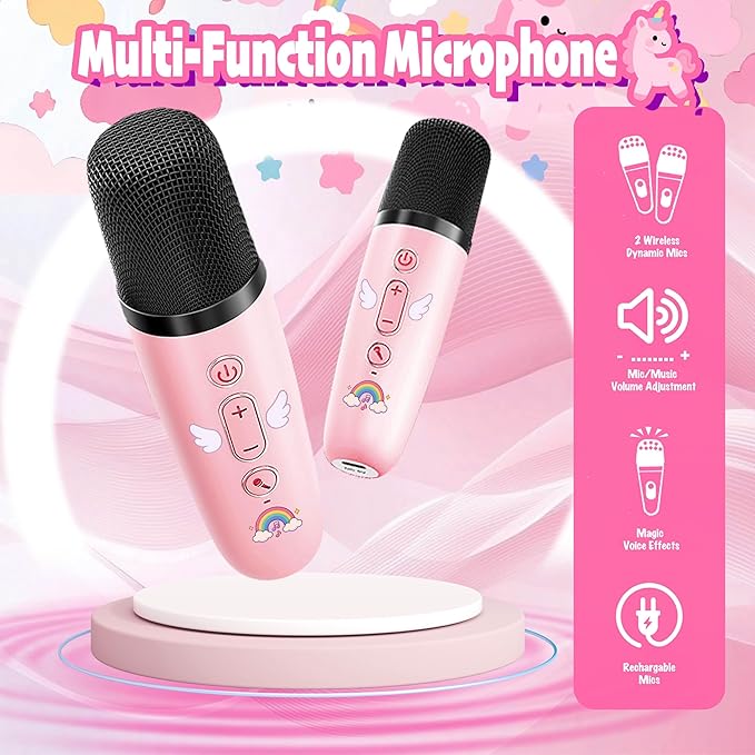 Unicorn Toys for Girls Age 4-6 Mini Karaoke Machine for Girls Unicorn Birthday Decorations Toys 3 4 5 6 7 8 9 Year Old Girl Birthday Gifts with 2 Wireless Microphones