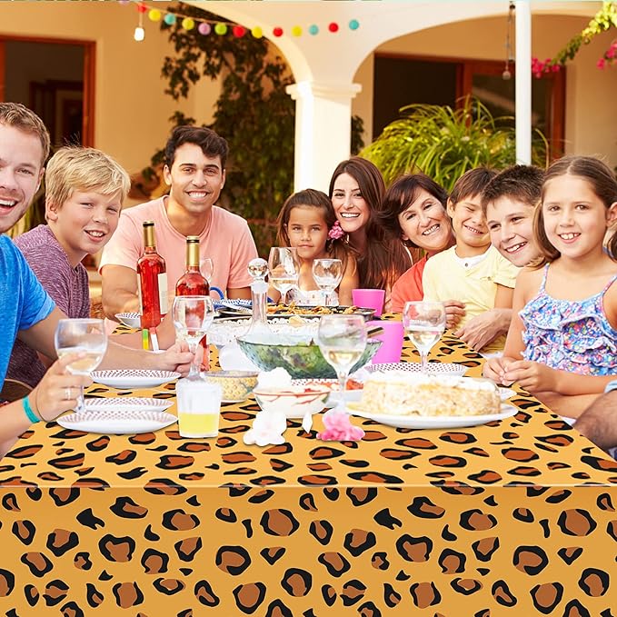 Animal Safari Tablecloth Jungle Animal Theme Tablecover Tiger Zebra Giraffe Print Table Cover Tropical Leaf Tablecloth Party Supplies for Jungle Safari Birthday Baby Showers (Leopard Style, 4 Pcs)