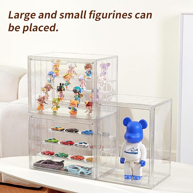 4 Pack Display Case for Collectibles 4 Layer Updated Adjustable Acrylic Display Case with Magnetic Door Clear Stackable Display Box Hobby Display Cases for Figures