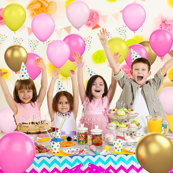 Yellow Pink Balloon, 60 Pcs 12 Inches Hot Pink Metallic Gold Balloons for Girls Peach Birthday Party Decorations Birthday Balloons Baby Shower Engagement Party Supplies