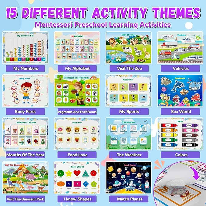Busy Book for Toddlers 3+, Preschool Learning Activities with 30 Themes Prek Preschool Workbooks, Montessori Educational Learning Toys for Autism Sensory Travel toys,Back to School,Easter Gifts