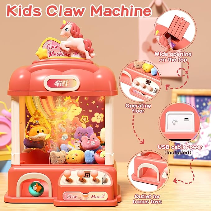 60 PCS Large Kids Claw Machine, Vending Claw Machine with Lights Sound, Candy and Prize Electronic Dispenser Game Toys for Kids, Claw Machine Toys for 3 4 5 6 7 8 Years Old Girls