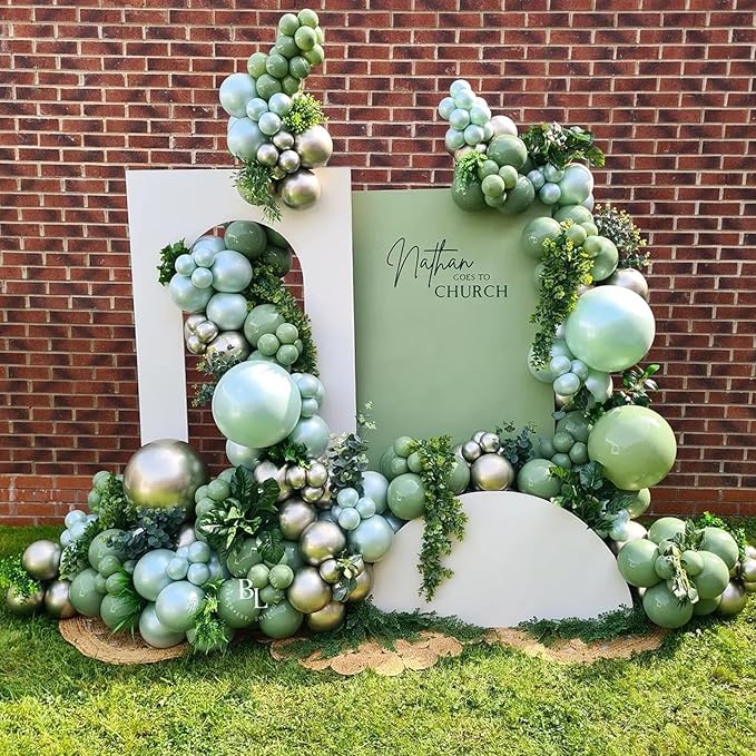 Sage Green and Gold Balloons, Pastel Sage Gold Party Balloons, Eucalyptus Olive Mint Green Biodegradable Balloon for Baby Shower Birthday Engagement Wedding Anniversary Tea Party Round Decorations