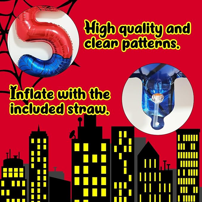 40 Inch Giant Spider Theme Number Foil Balloons - Large Number 5 Balloons for Kids' Birthday Anniversary Party Decorations Supplies (Numbers 0-9 Available)