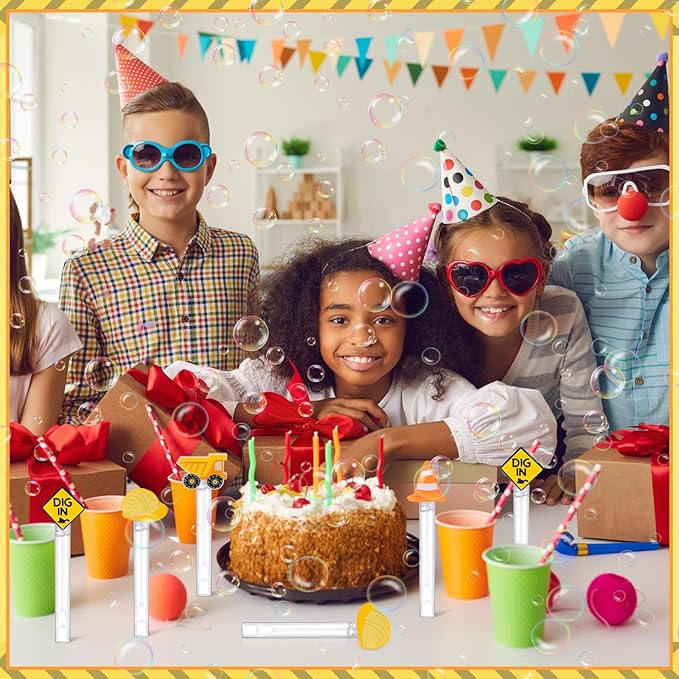 48 Pcs 4.2'' Mini Bubble Wands Bubbles Party Favors Birthday Party Supplies Favor Decorations for Gift Back to School Goodie Bag, Contains Liquid(Construction)
