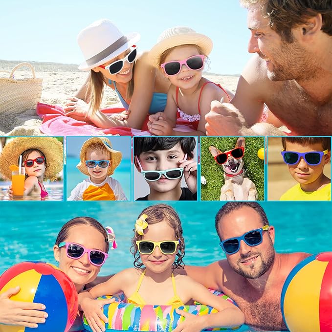 64 Pack Kids Sunglasses Party Favors, Kid's Neon Sunglasses Bulk, Childrens Sunglasses Boys Girls Eyewear Pack for Goody Bag Fillers Summer Beach Pool Birthday Party Supplies