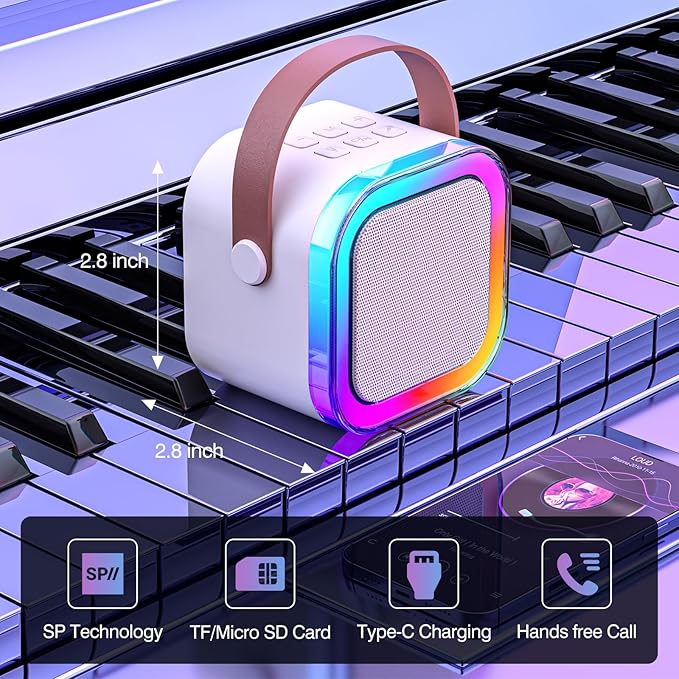 Mini Karaoke Machine for Kids Adults, Portable Bluetooth Karaoke Speaker with 2 Wireless Mics and LED Color Lights, Home Birthday Party for Girls/Boys Ages 3, 4, 5, 6, 7, 8, 9, 10,11, 12+ Year Old
