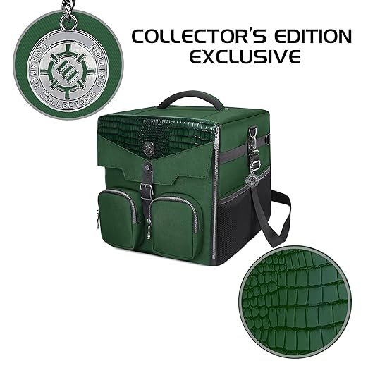 ENHANCE Board Game Shoulder Bag - Collector's Edition Board Game Storage with Shoulder Strap and Accessories Pockets for Dice, Cards, More - Reinforced Carrier Protects Tabletop Games (Dragon Green)