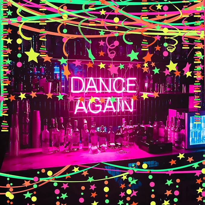 508feet Paper UV Neon Garland Black Light Neon Streamers Glow in The Dark Party Supplies for UV Blacklight Reactive Fluorescent Wedding Birthday Neon Party Supplies and Decorations