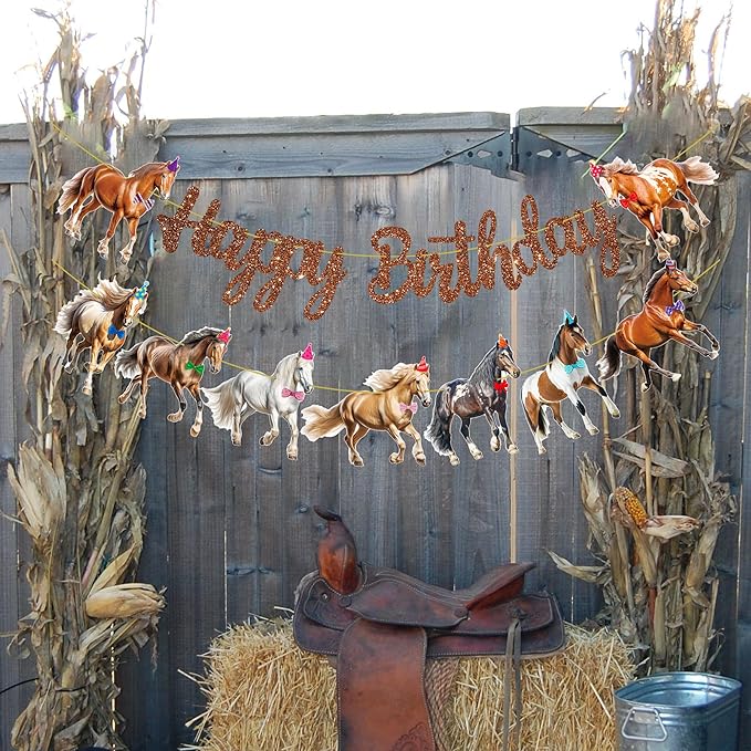 Horse Happy Birthday Banners Horse Birthday Party Decorations 2PCS Racing Horse Banner Horse Birthday Party Supplies for Western Horse Themed Baby Shower Supplies